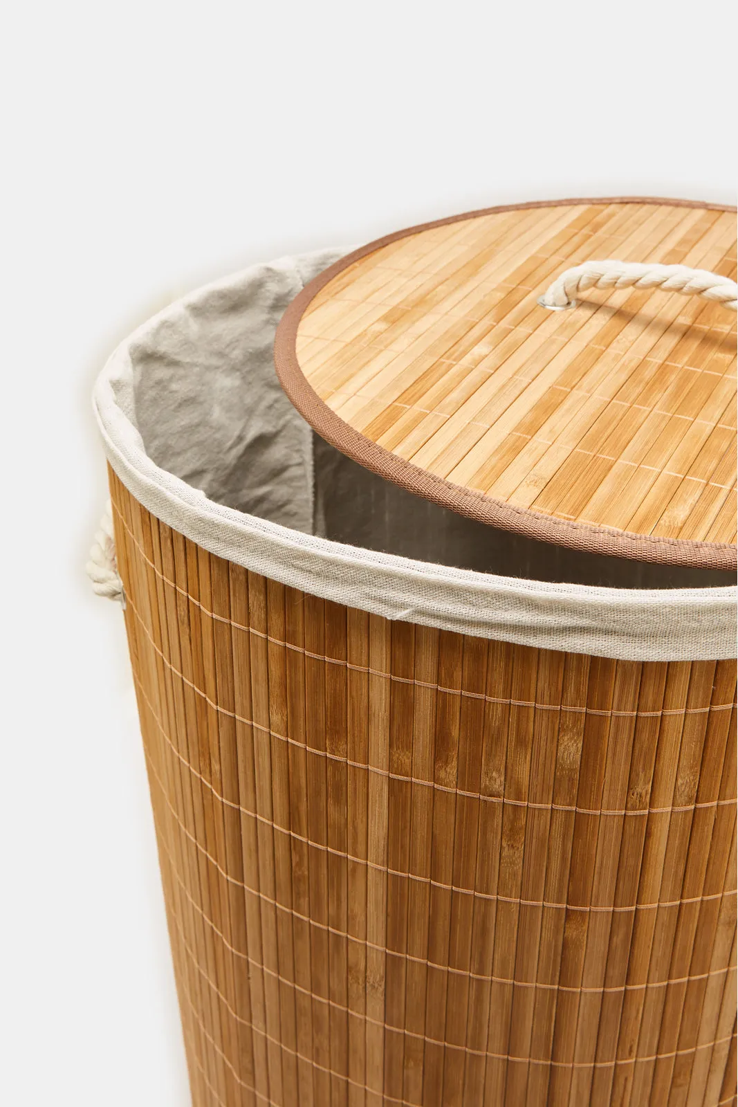 Brown Round Foldable Bamboo Hamper