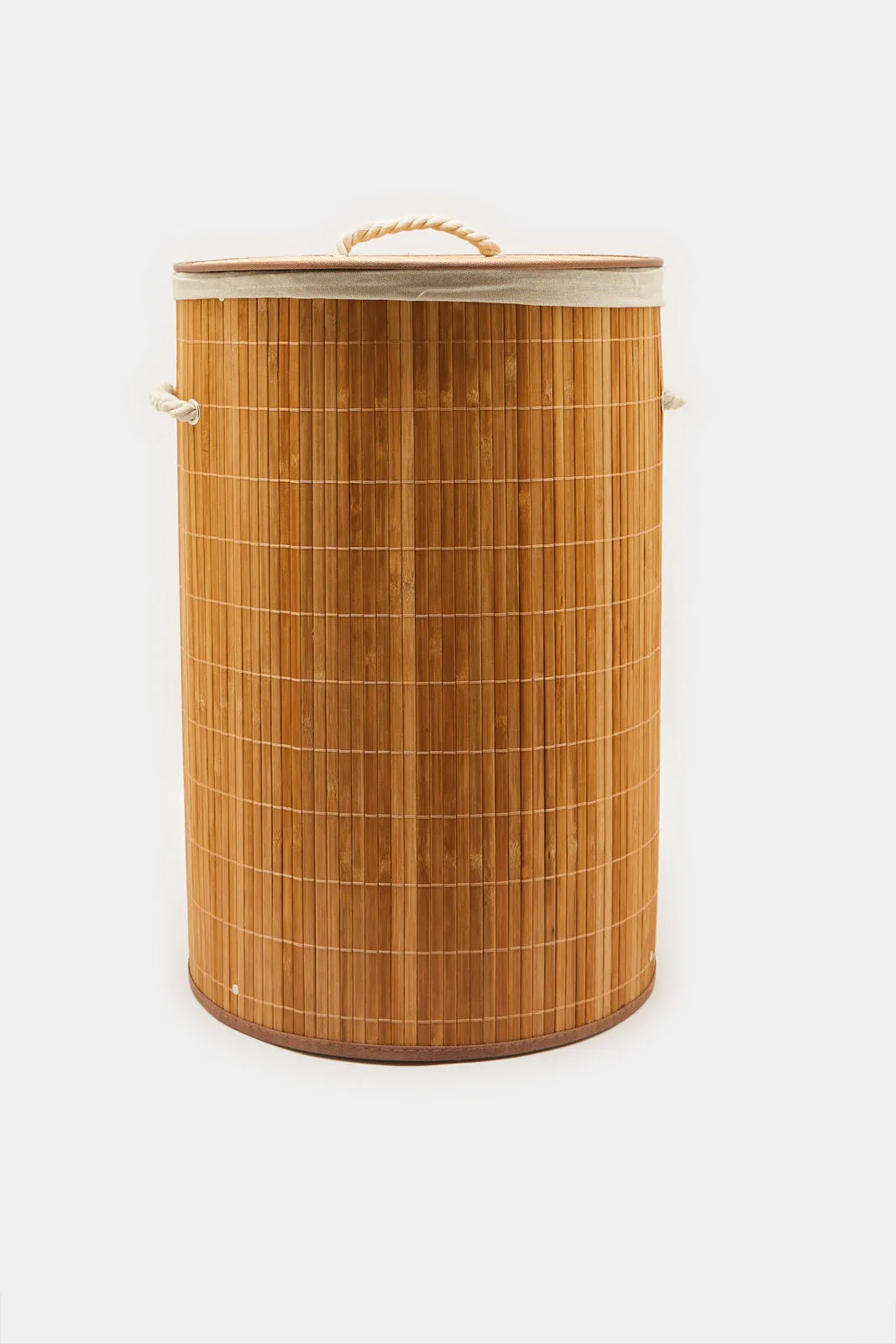 Brown Round Foldable Bamboo Hamper