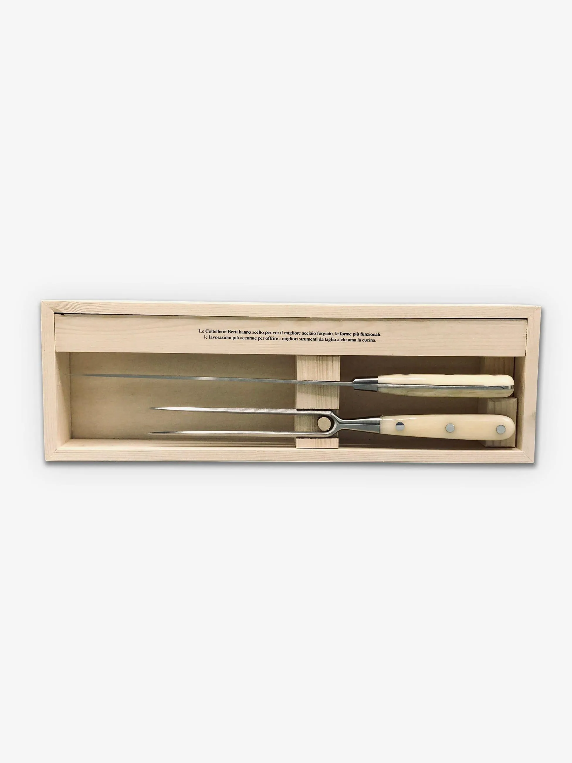 Carving Set in White Lucite Handles with Wood Block by Berti