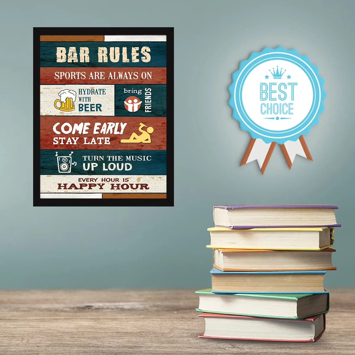 Chaka Chaundh - Alcohol Quotes Frames - Bar Quotes with Frames - Beer Quotes Wall Frames - Bar Quotes for Poster Decor - (14 X 11 Inches) (Bar Rules - Rustic Wood)