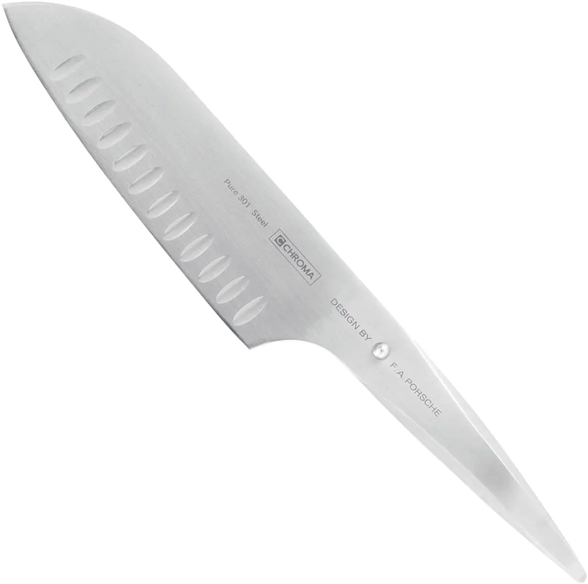 Chroma Type 301 designed by F.A. Porsche  6 1/2  inch Santoku Granton