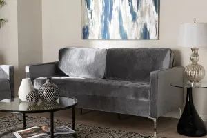 Clara Grey Velvet Fabric Upholstered 3-Seater Sofa