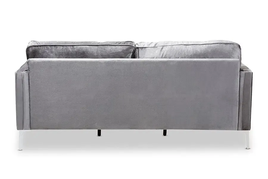 Clara Grey Velvet Fabric Upholstered 3-Seater Sofa