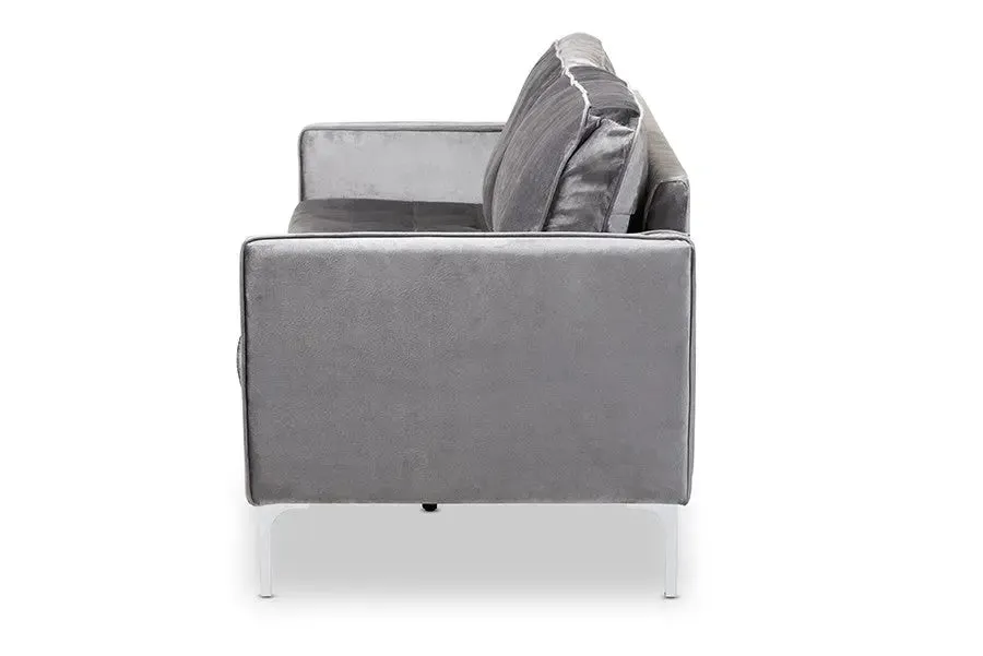 Clara Grey Velvet Fabric Upholstered 3-Seater Sofa