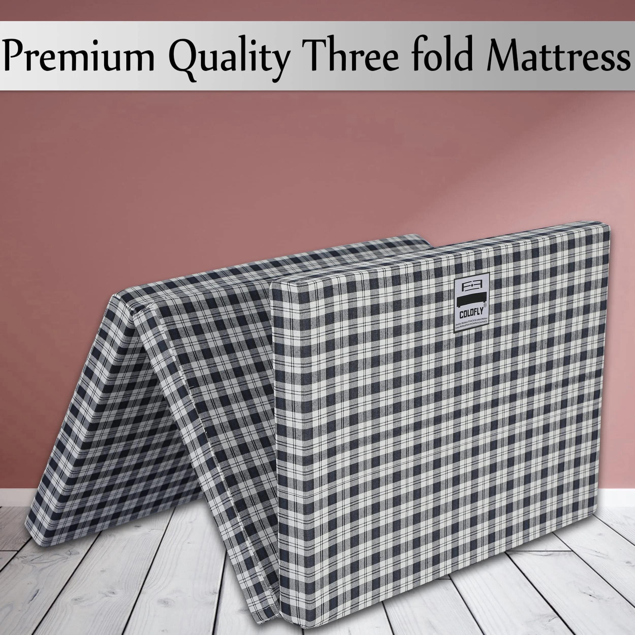 COLOFLY 2 Inch UHD Foam Three Fold Single Bed Reversible Mattress Navy Blue (72 x 35 x 2) || Foldable Lightweight Gadda for Travel Picnic