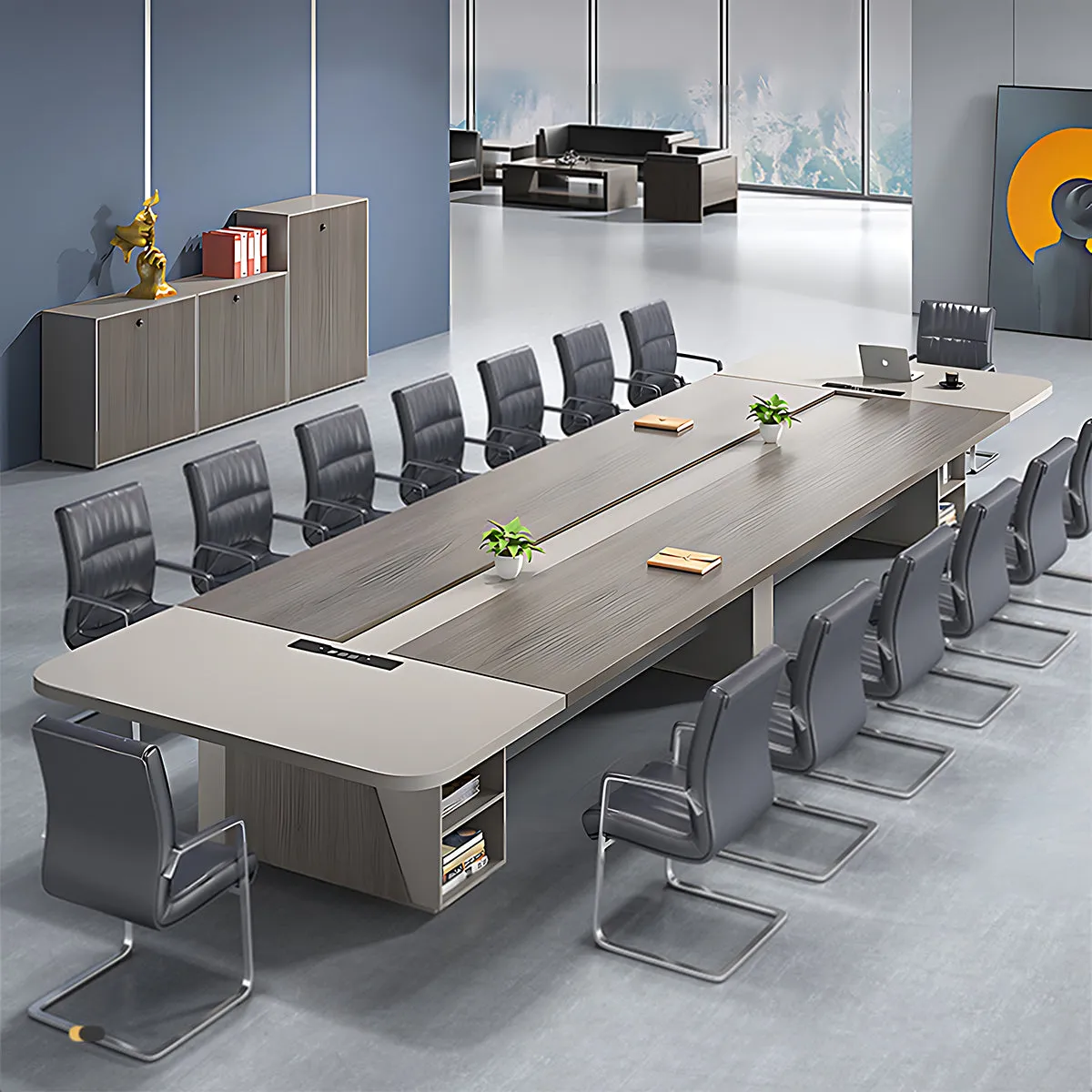 Contemporary Stylish Rectangular Conference Table with Sturdy Base Design