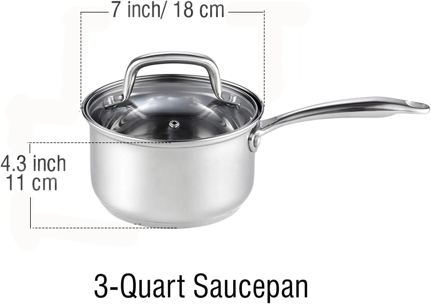 Cook N Home 2608 Lid 3-Quart Stainless Steel Saucepan, Silver