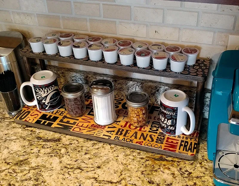 Counter Caddies™ - "BARISTA" Themed Artwork - Straight Shelf - w/ K-Cup Holes - 24" Length