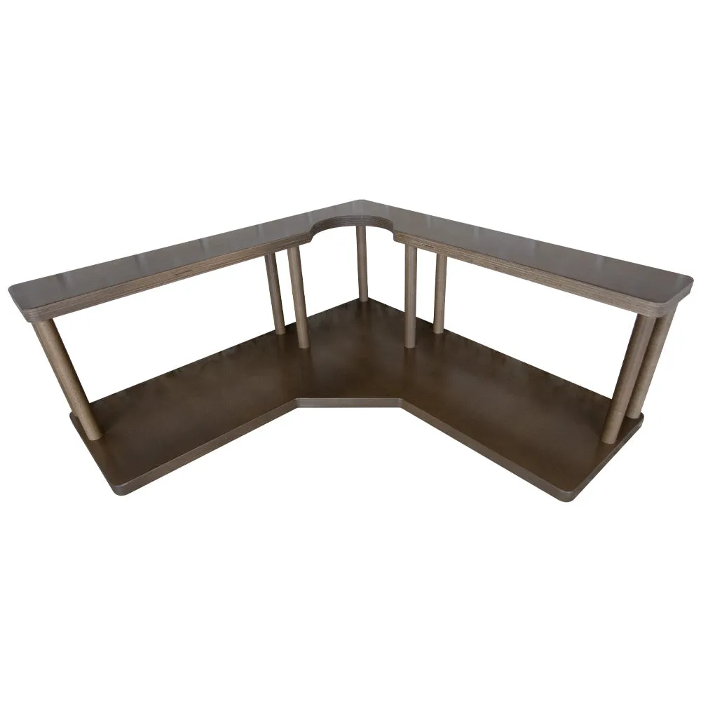 Counter Caddies™ - Walnut-Stained Corner Shelf - Barista Style w/ Trash Can Inset - Available in Black