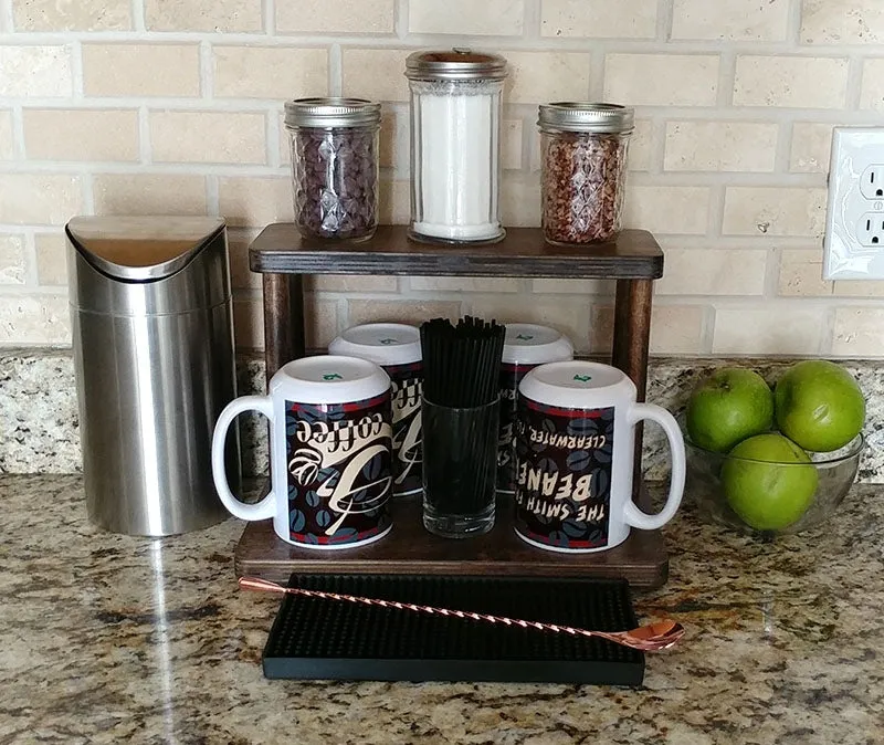 Counter Caddies™ - Walnut-Stained Straight Shelf - Barista - 12" Length