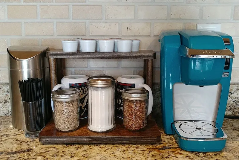 Counter Caddies™ - Walnut-Stained Straight Shelf - w/ K-Cup Holes - 12" Length