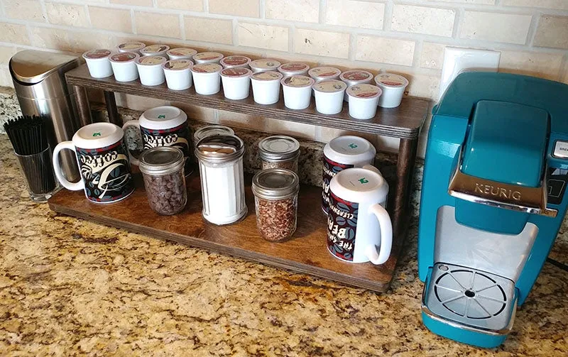 Counter Caddies™ - Walnut-Stained Straight Shelf - w/ K-Cup Holes - 24" Length