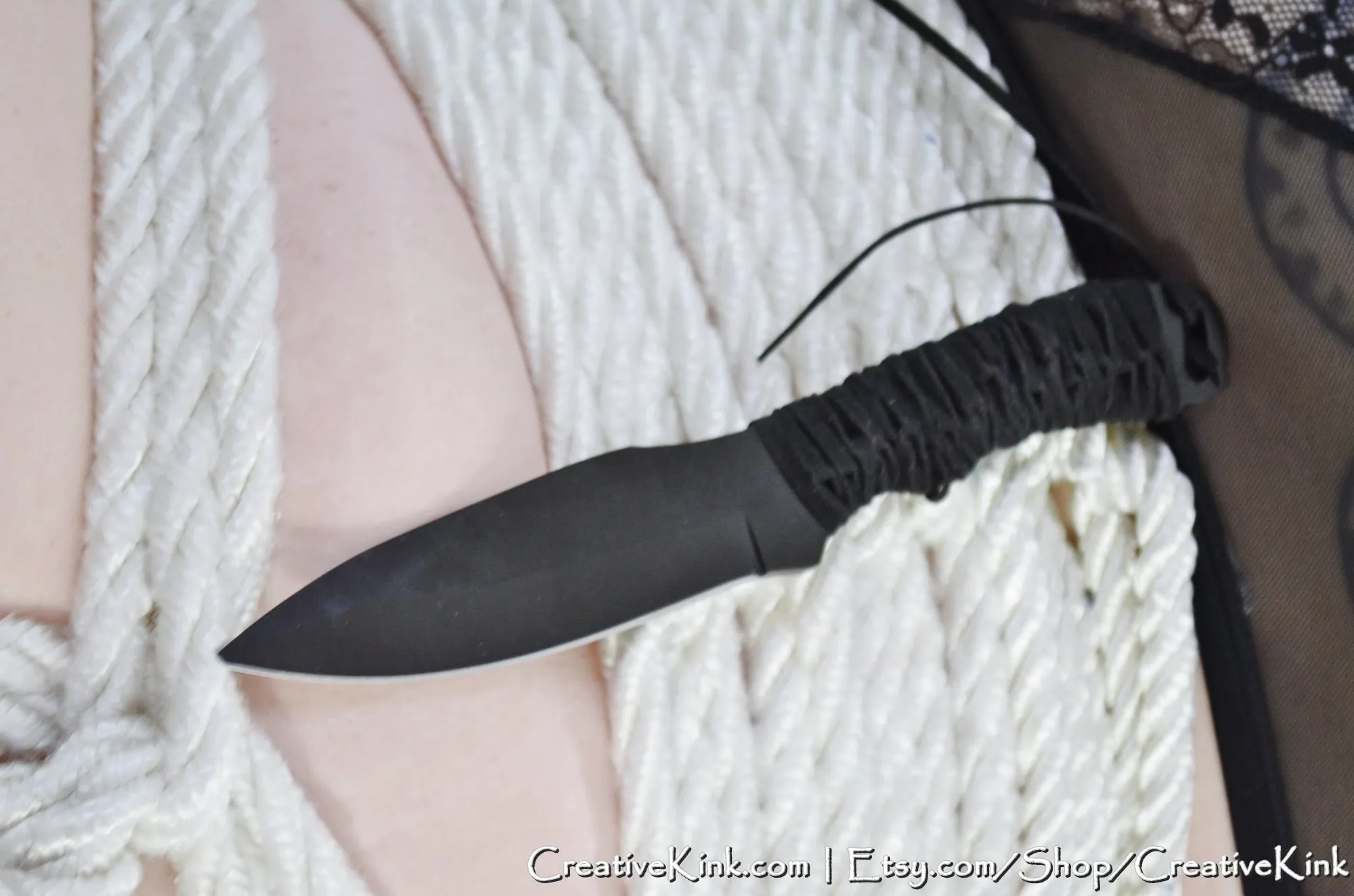 Dagger - Close Grip Black on Black Hard Baked Steel Blade - Available Dulled or Sharpened for Knife Players - BDSM Knife Play Tool