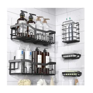 EUDELE Adhesive Shower Caddy, 5 Pack Rustproof Stainless Steel Bath Organizers With Large Capacity, No Drilling Shelves for Bathroom Storage & Home Decor