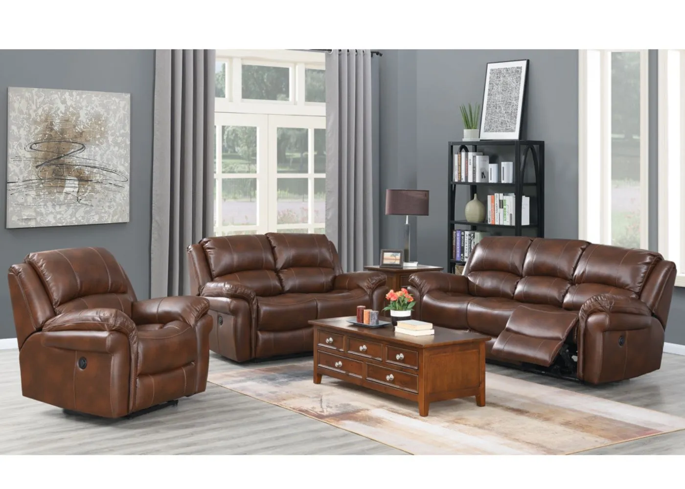 Farnham Electric Reclining Leather Air Sofa Range in Tan by Annaghmore