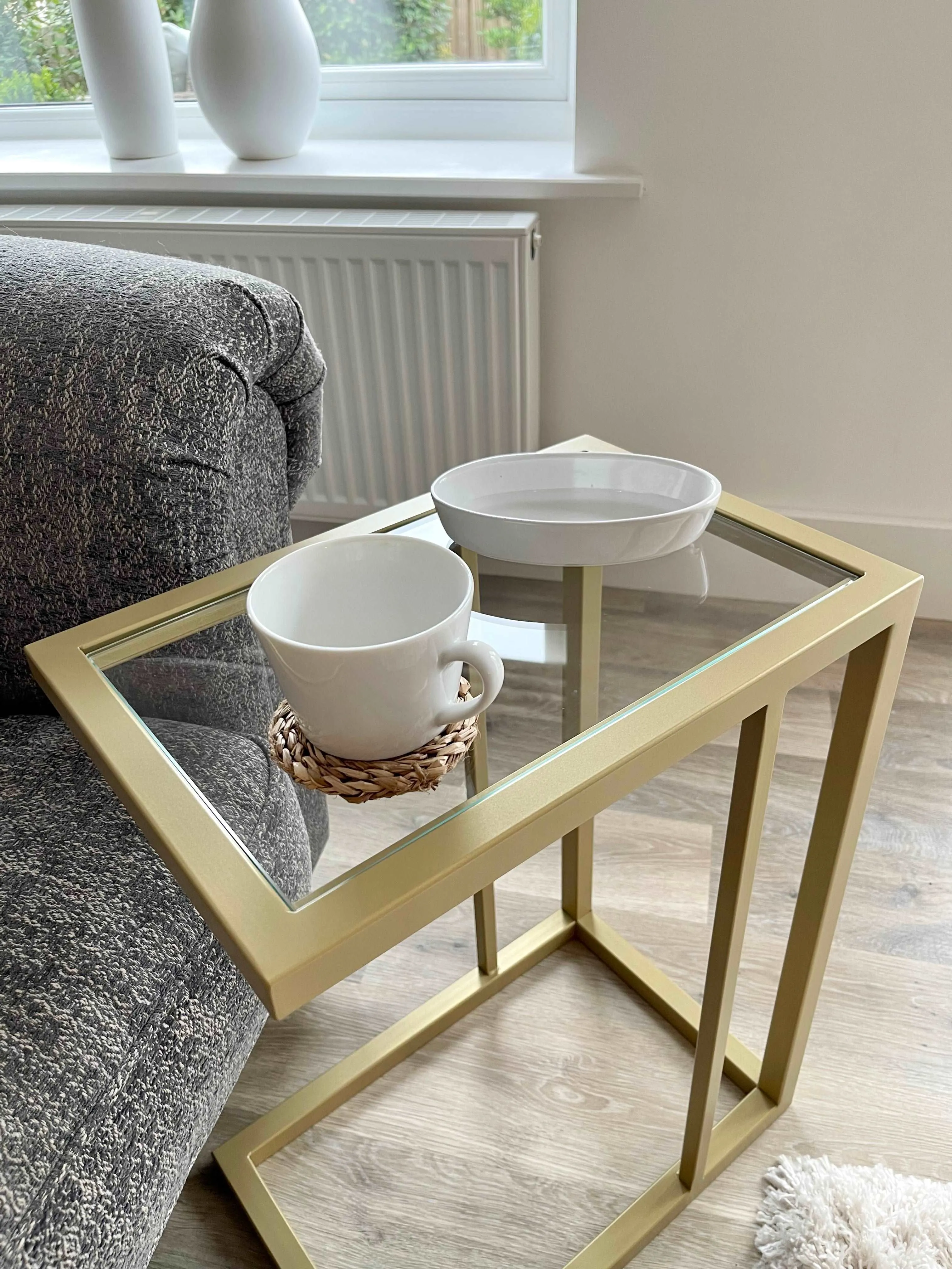 Glass Sofa Side Table - Gold