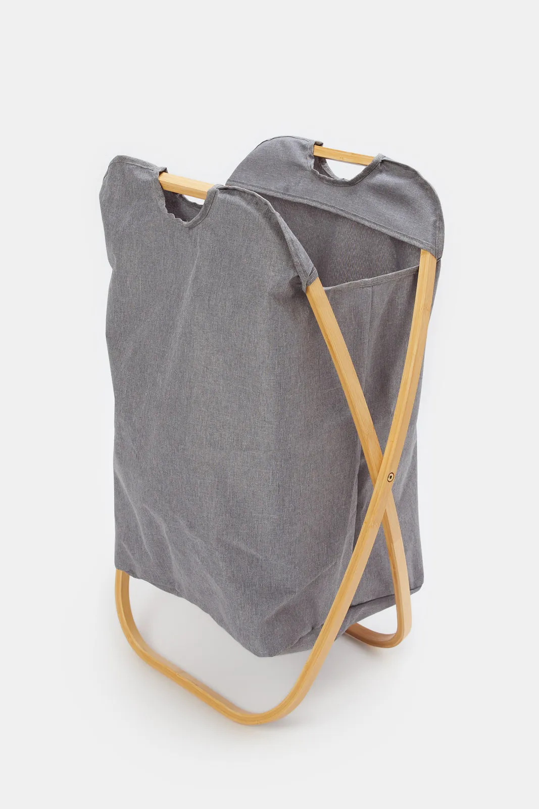 Grey Textured Bamboo Foldable Hamper