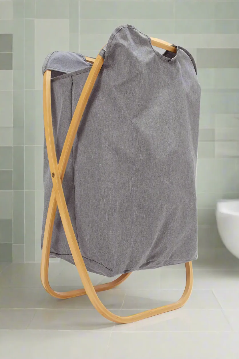 Grey Textured Bamboo Foldable Hamper