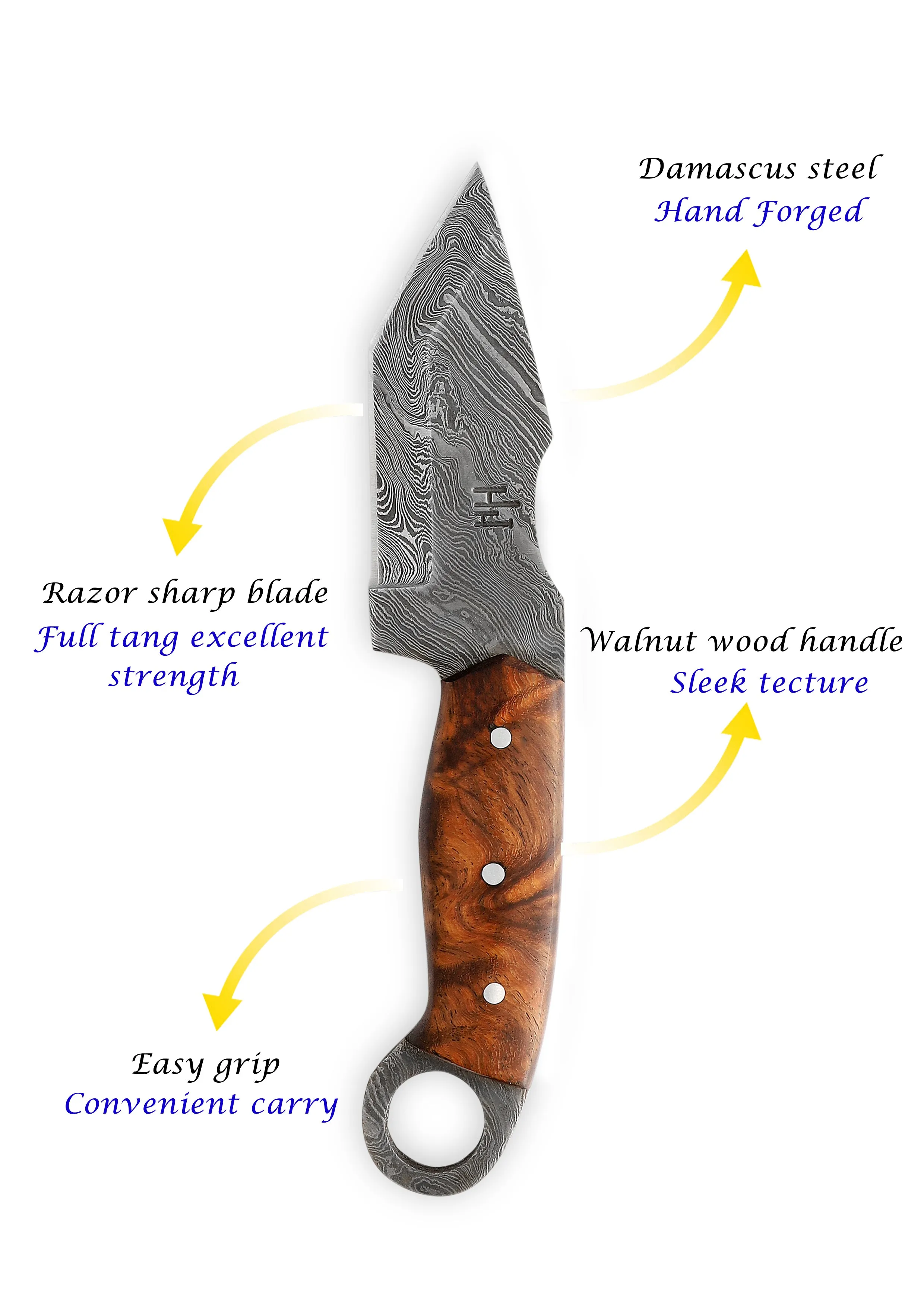 Handmade Damascus Steel Hunting Knife with Sheath Tanto Blade