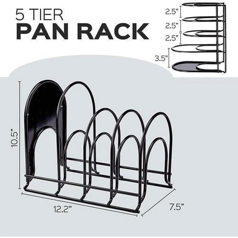 Heavy Duty Pan and Pot Organizer Verical, Horizontal Shelf| 5 Tier Rack