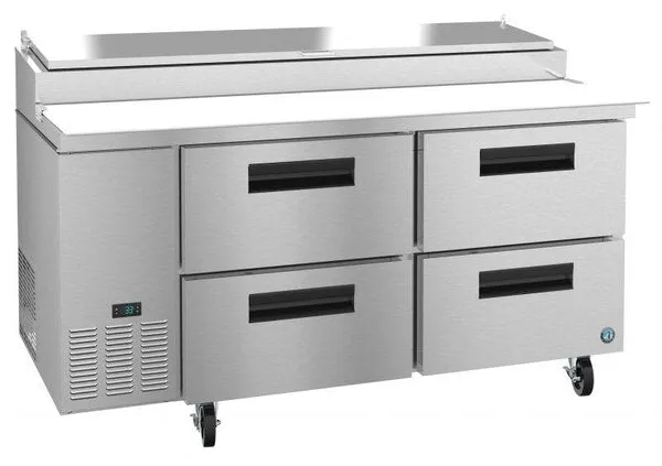 Hoshizaki PR67A-D4 67" Refrigerator Two Section Pizza Prep Table, 4 Stainless  Drawer