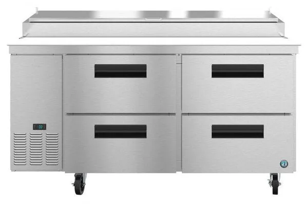 Hoshizaki PR67A-D4 67" Refrigerator Two Section Pizza Prep Table, 4 Stainless  Drawer