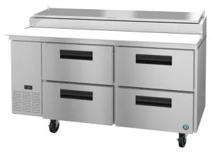 Hoshizaki PR67A-D4 67" Refrigerator Two Section Pizza Prep Table, 4 Stainless  Drawer