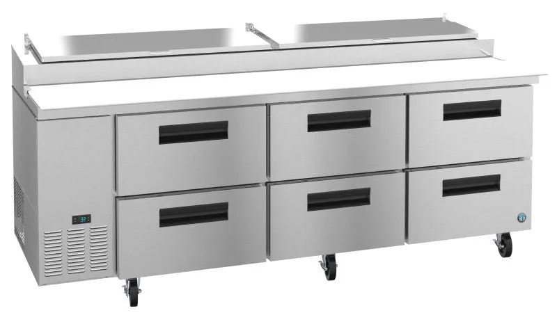 Hoshizaki PR93A-D6 93" Refrigerator Three Section Pizza Prep Table, 6 Stainless Drawers