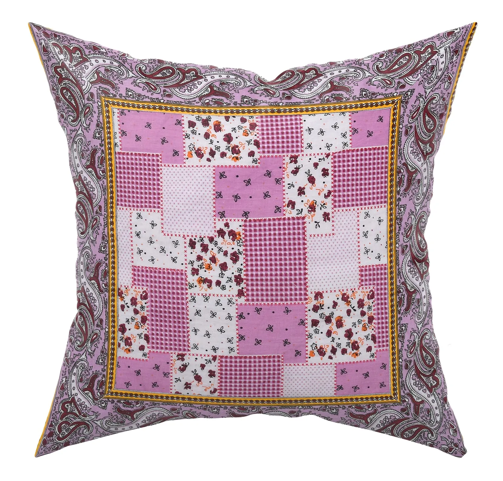 Kuber Industries Check Design Cotton Decorative Square Throw Pillow Cover Cushion Covers Pillowcase for Sofa Couch Bed Chair 16x16 Inch-Pack of 4 (Pink)