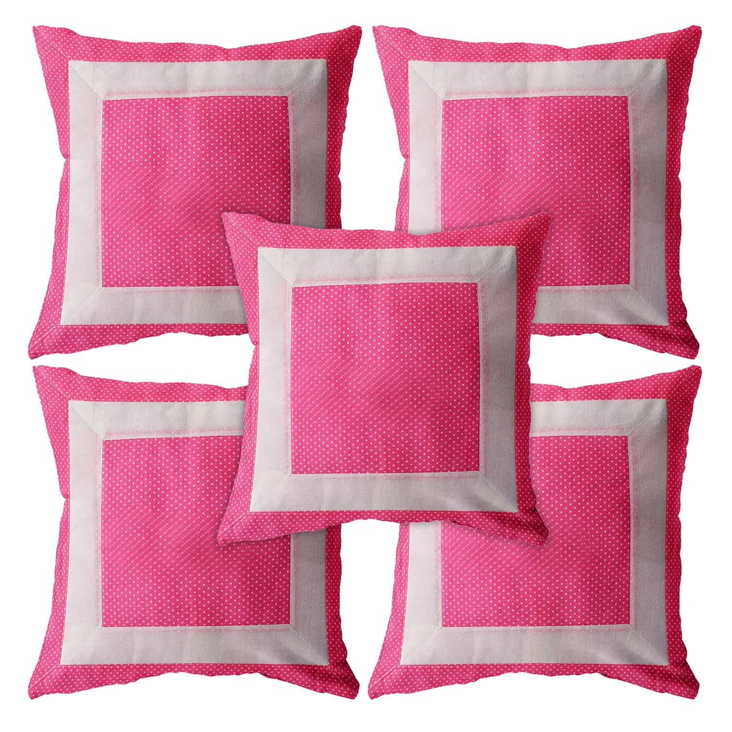 Kuber Industries Dot Printed Cotton Comfortable Decorative Throw Pillow Case Square Cushion Cover Pillowcas 16x16 Inches, Set of 5 (Pink), Standard (HS_36_KUBMART018327)