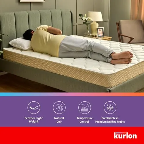 Kurl-On Mattress | Kurlo Bond Plus | Orthopedic 6-Inch Queen Size Bed Mattress (72x60x6 Inches, Medium Soft), Natural Coir   Bonded Foam, Soft Foam for Comfort.