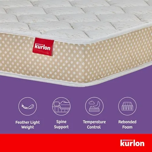 Kurl-On Mattress | Kurlo Bond Plus | Orthopedic 6-Inch Queen Size Bed Mattress (72x60x6 Inches, Medium Soft), Natural Coir   Bonded Foam, Soft Foam for Comfort.