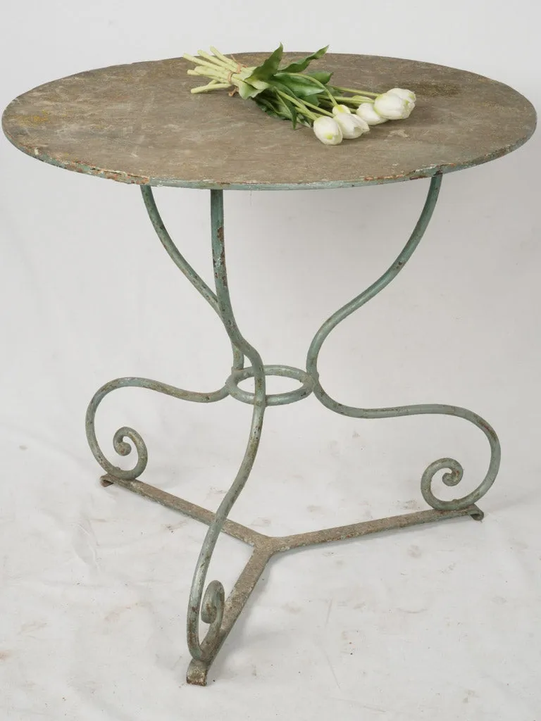 Late 19th Century French Round Garden Table w/ Wrought Iron Base & Original Green Patina