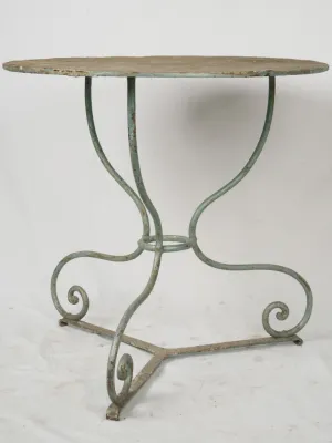 Late 19th Century French Round Garden Table w/ Wrought Iron Base & Original Green Patina