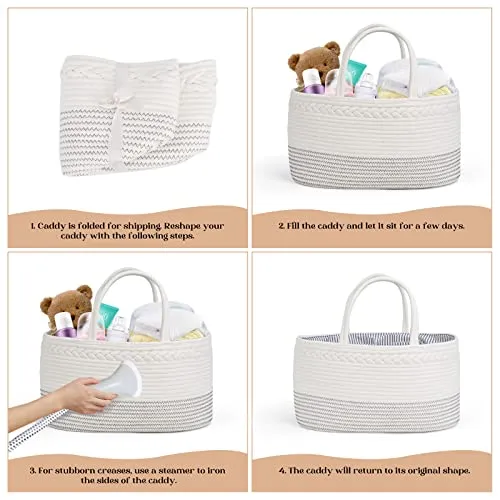 luxury little Diaper Caddy Organizer, Extra Large Cotton Rope Nursery Basket, Changing Table Organizer for Baby Diaper Storage, Portable Car Organizer with Removable Divider, Baby Shower Gifts