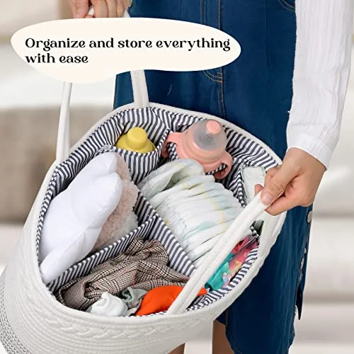 luxury little Diaper Caddy Organizer, Extra Large Cotton Rope Nursery Basket, Changing Table Organizer for Baby Diaper Storage, Portable Car Organizer with Removable Divider, Baby Shower Gifts