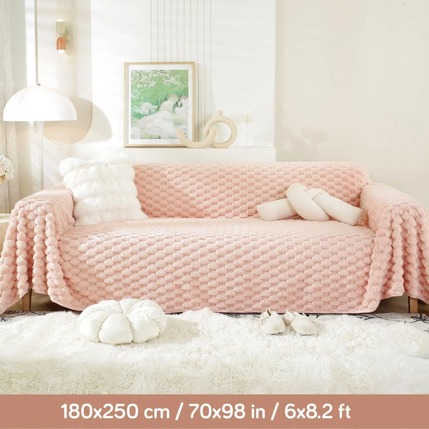 Luxury Rabbit Wool Plush Sofa Throw, Flamingo Pink