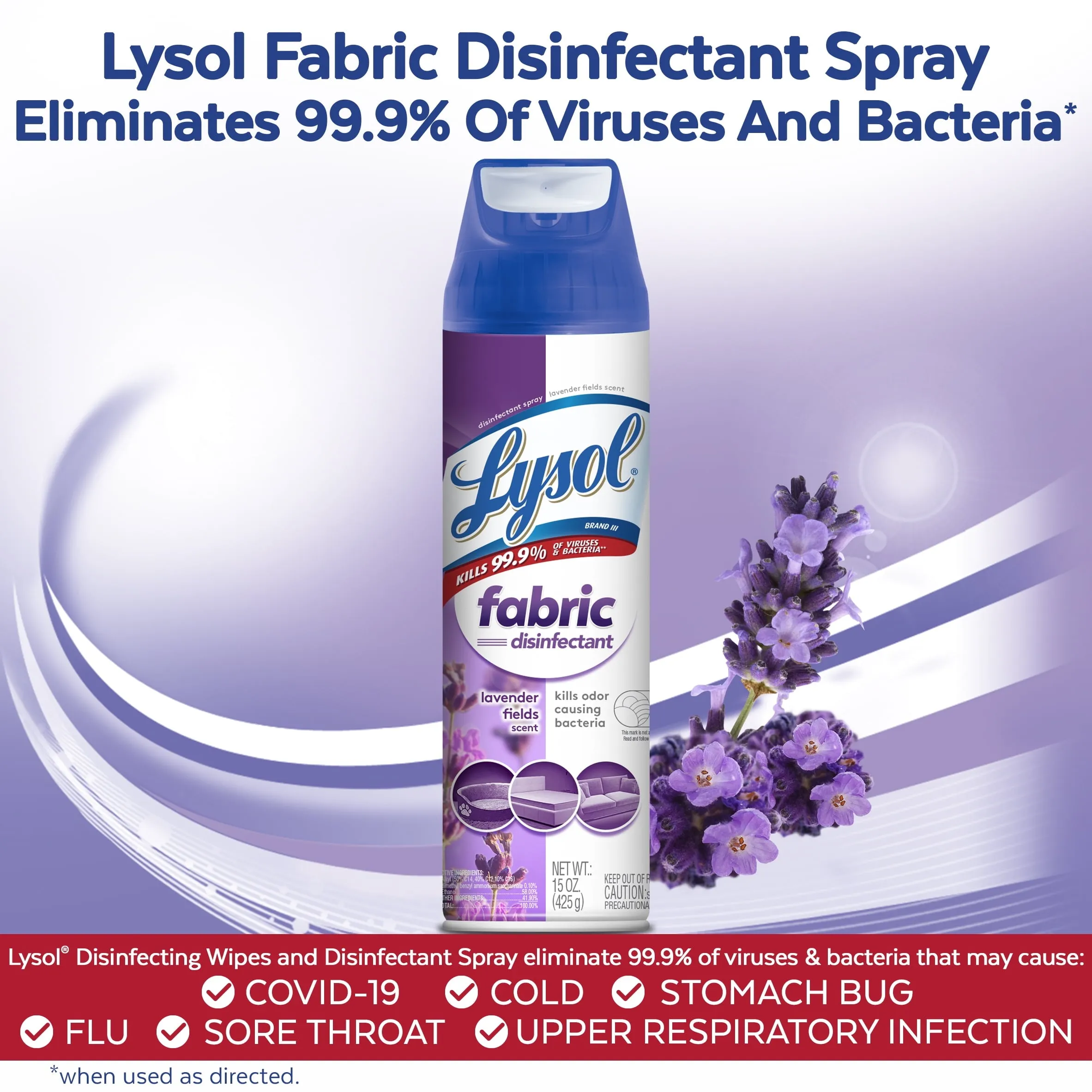 Lysol Fabric Disinfectant, 15oz, Tested and Proven to Kill COVID-19 Virus, Packaging May Vary