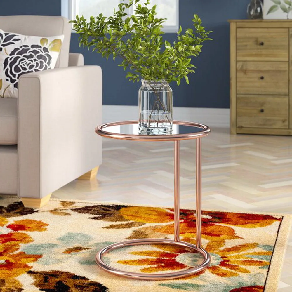 Mia Round Side Table, Copper/Mirror