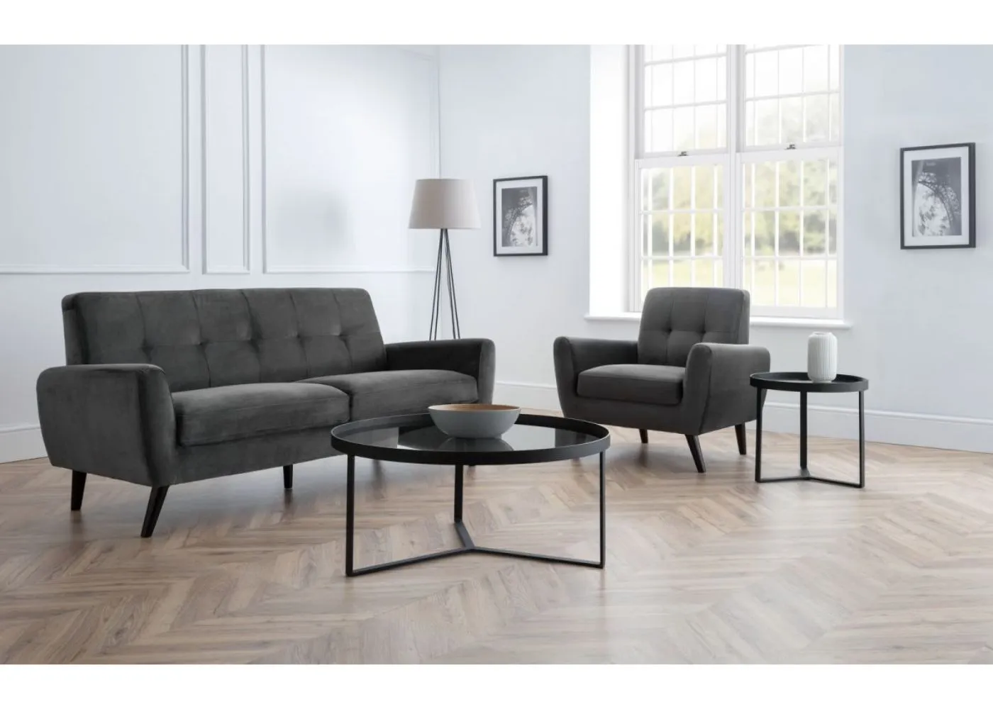 Monza Grey Velvet Sofa Range by Julian Bowen