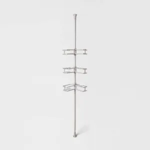 New - Threshold Tension Pole Aluminum Shower Caddy Bathroom Corner Shelf Organizer