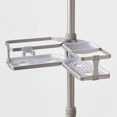 New - Threshold Tension Pole Aluminum Shower Caddy Bathroom Corner Shelf Organizer