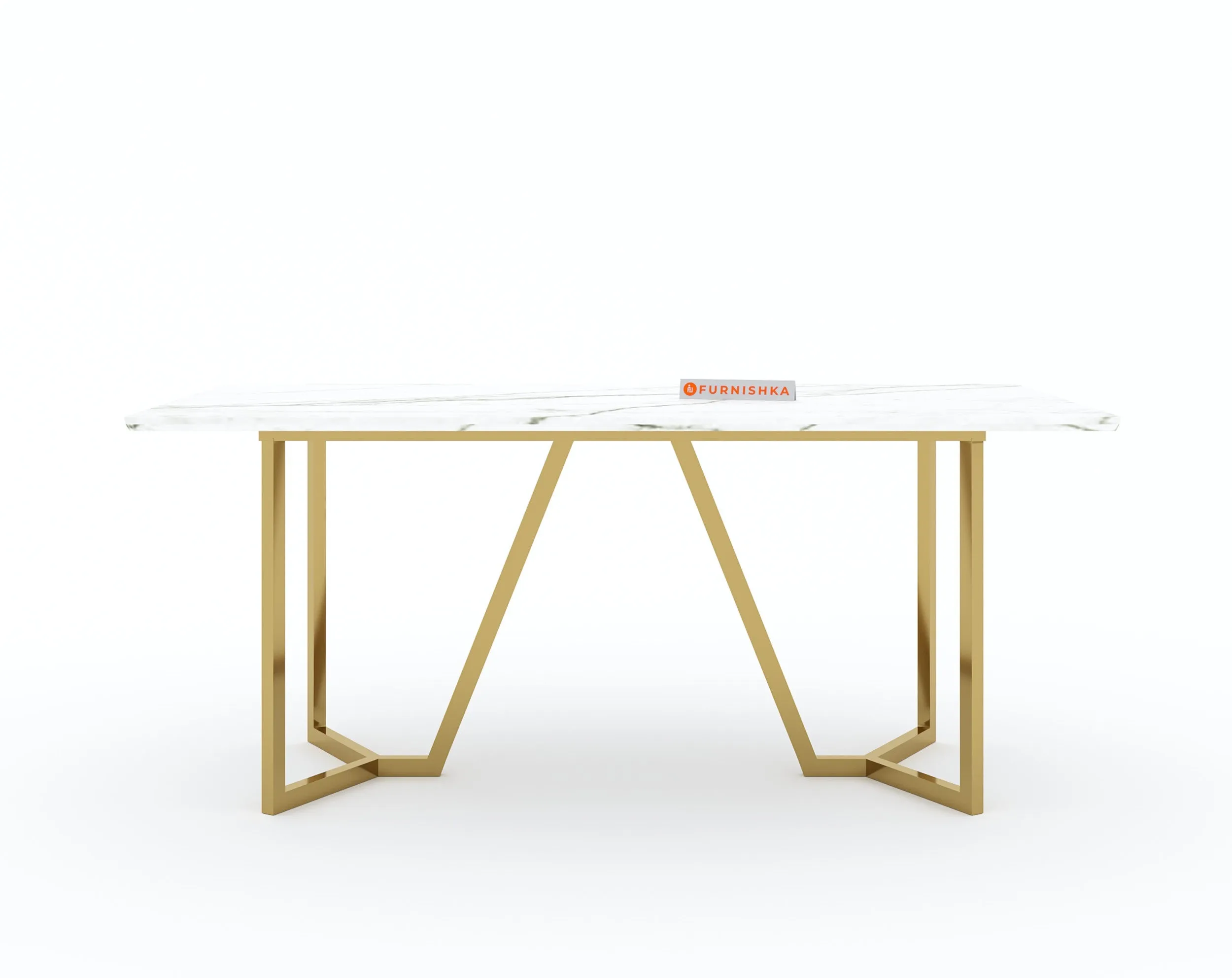 Olzaa Dining Table with White Engineered Marble Top - 6 Seater