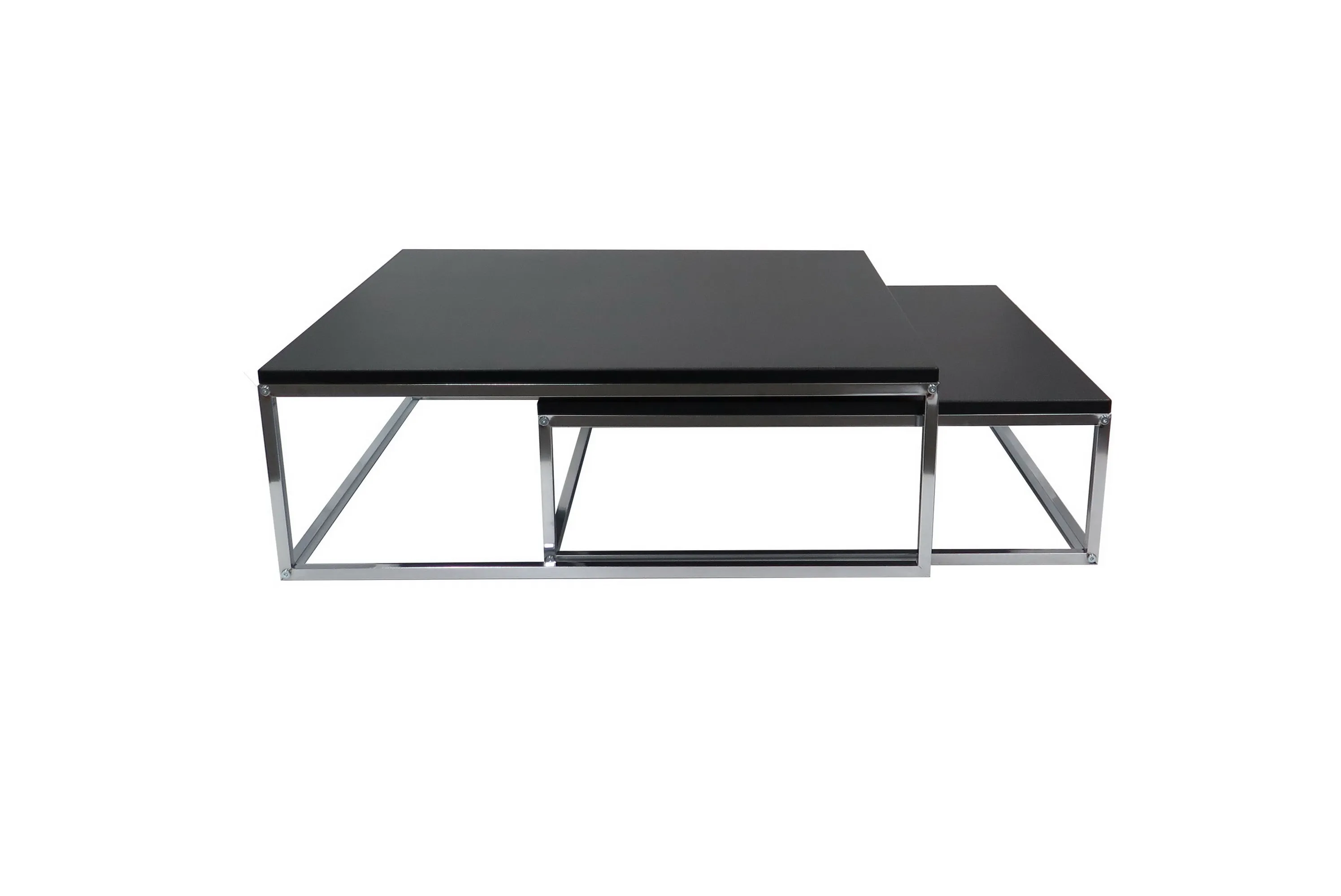 Oslo Set of 2 Nesting Coffee Tables, Chrome Legs, Black