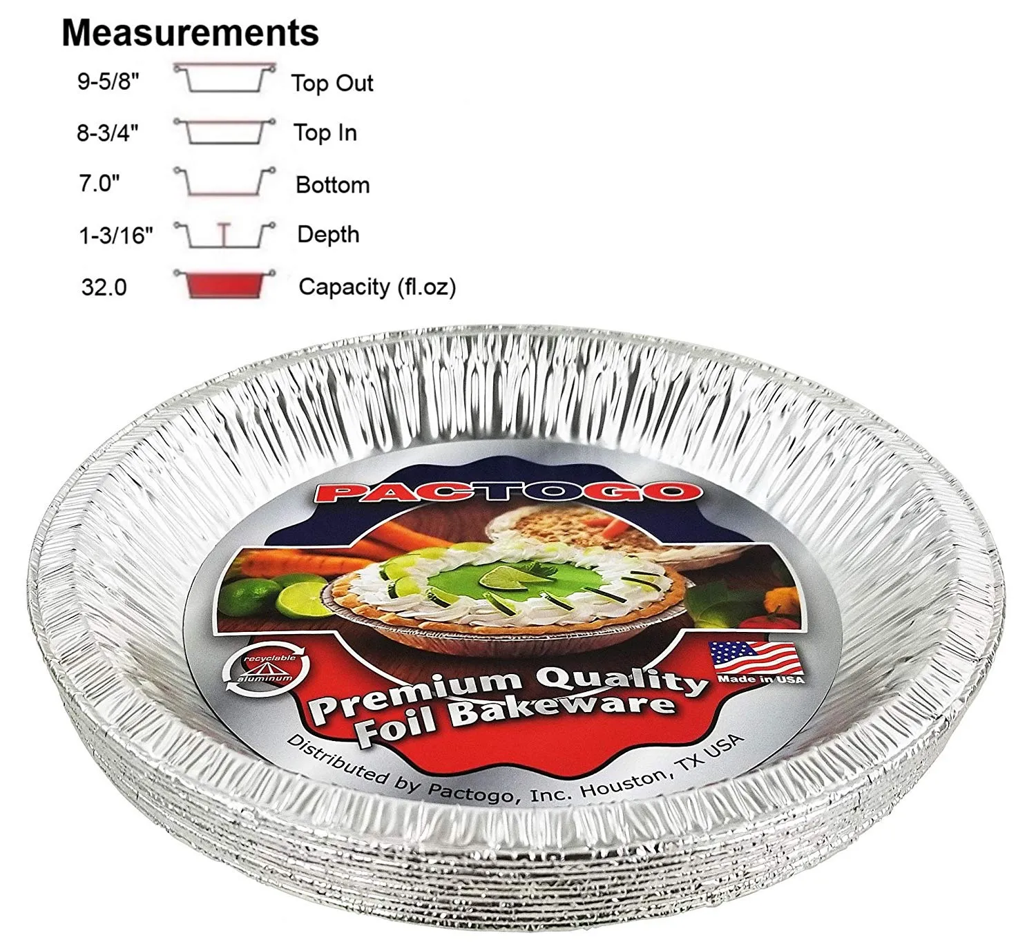 Pactogo 10" Foil Pie Pan 1-3/16" Deep w/Clear Low Dome Clamshell Container Combo 50/PK