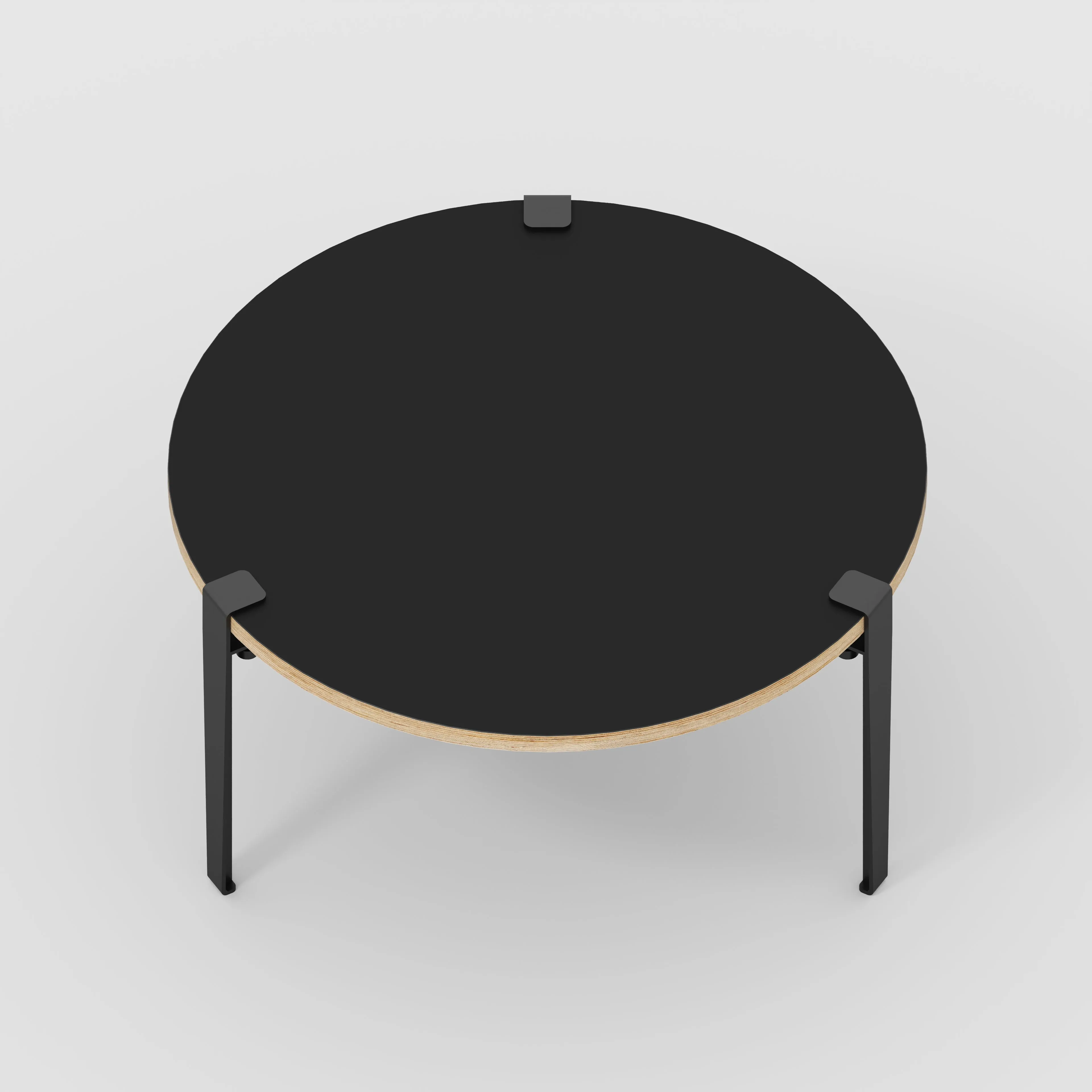 Plywood Round Coffee Table with Black Tiptoe Legs - Formica Diamond Black - 800(dia) x 430(h)