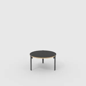 Plywood Round Coffee Table with Black Tiptoe Legs - Formica Diamond Black - 800(dia) x 430(h)