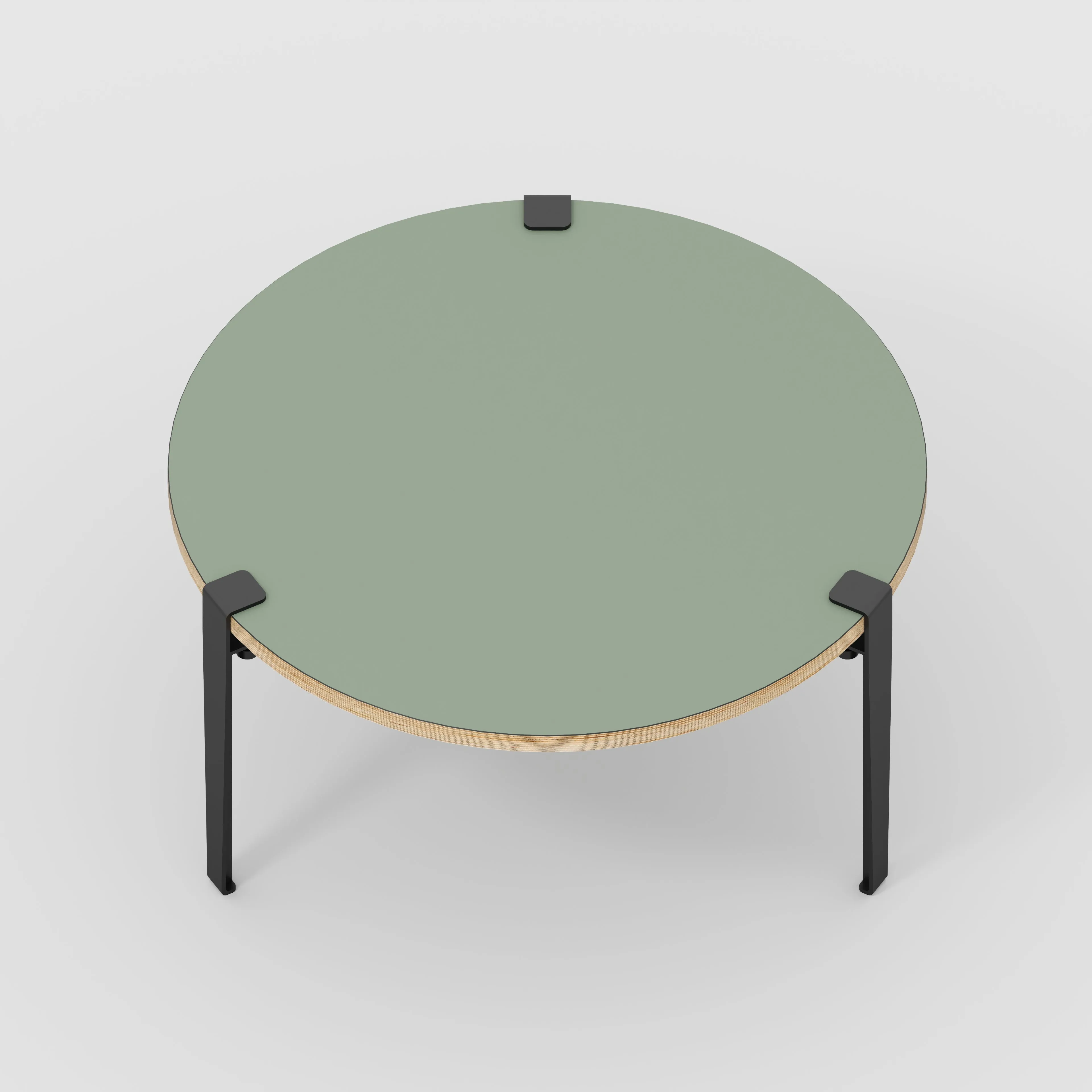 Plywood Round Coffee Table with Black Tiptoe Legs - Formica Green Slate - 800(dia) x 430(h)