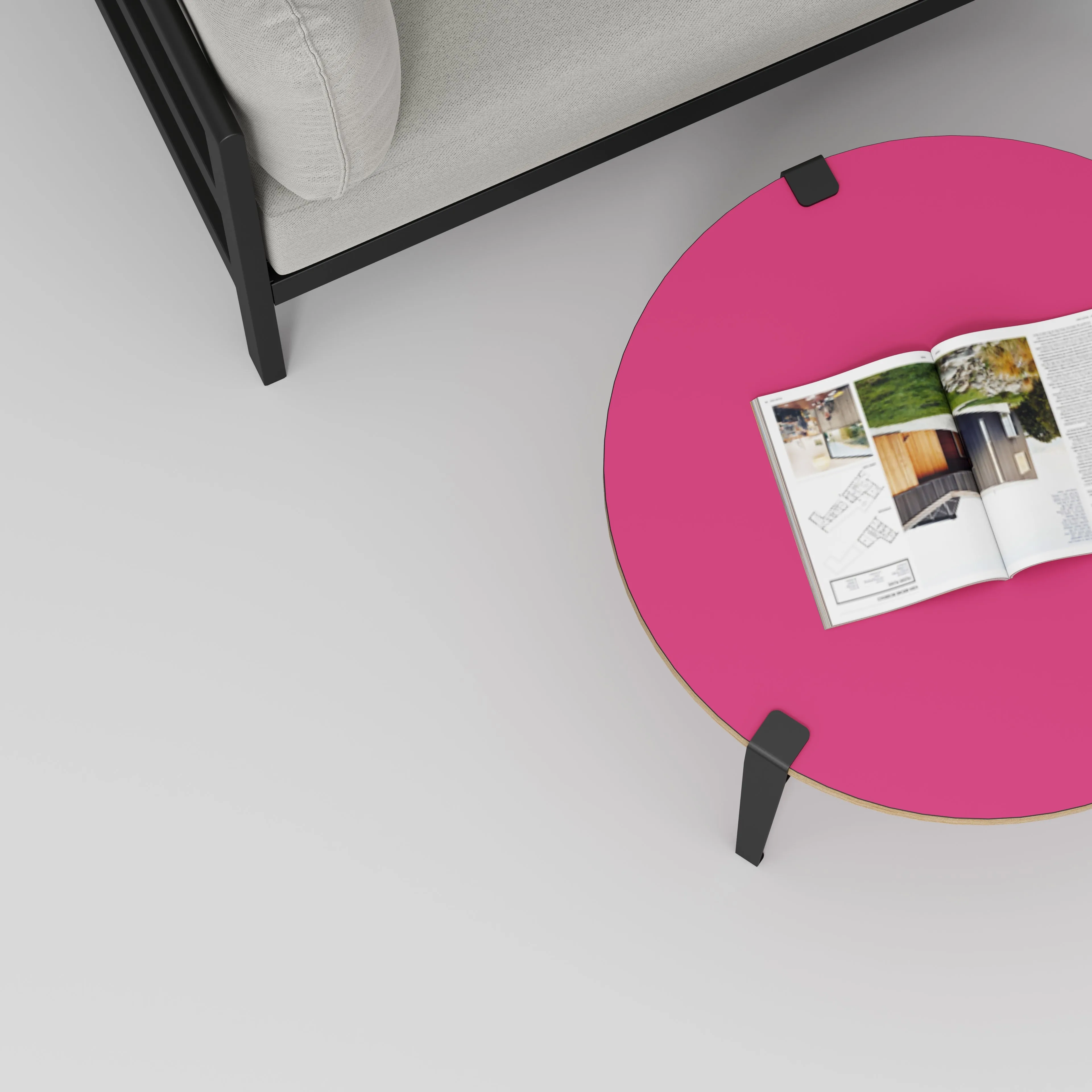 Plywood Round Coffee Table with Black Tiptoe Legs - Formica Juicy Pink - 800(dia) x 430(h)