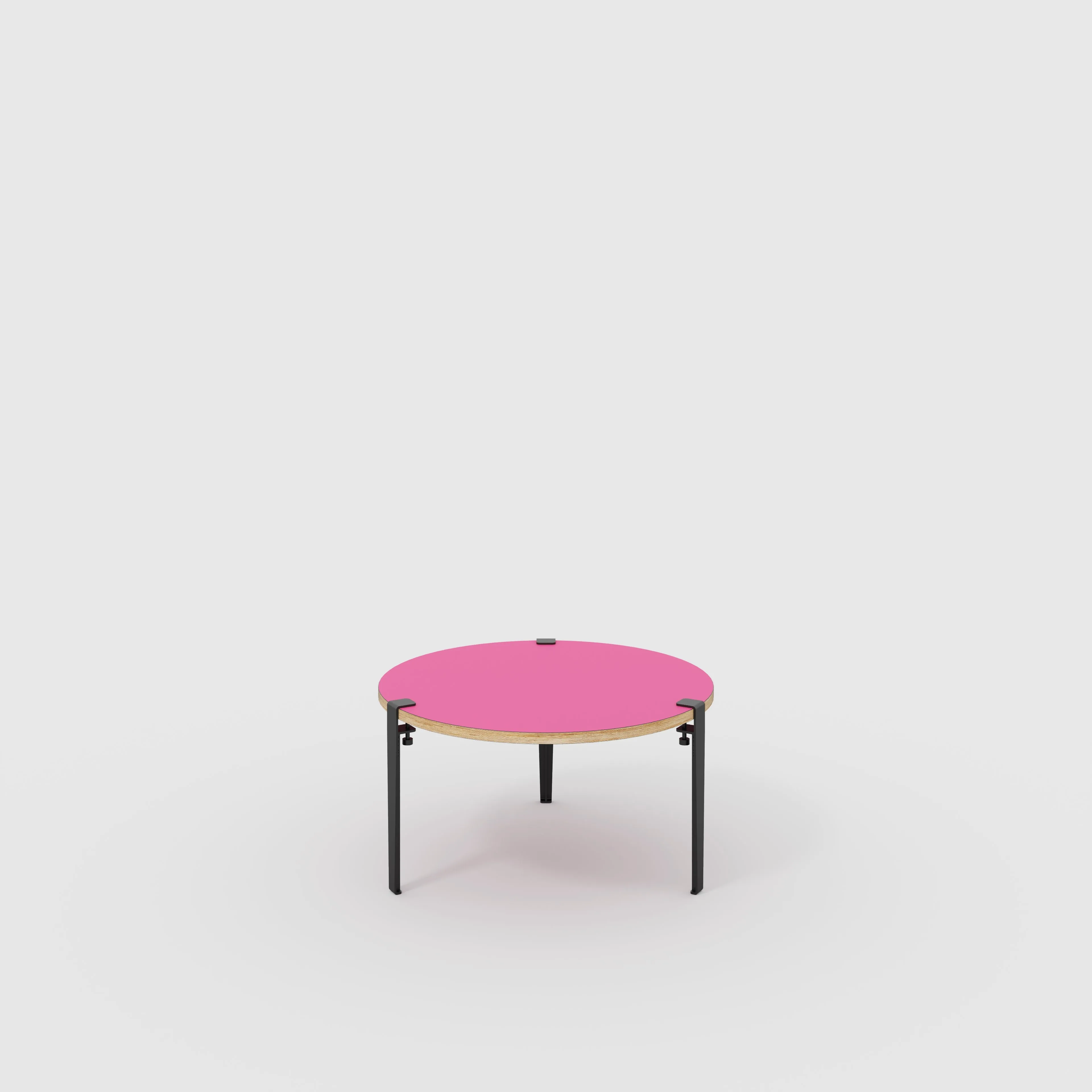 Plywood Round Coffee Table with Black Tiptoe Legs - Formica Juicy Pink - 800(dia) x 430(h)